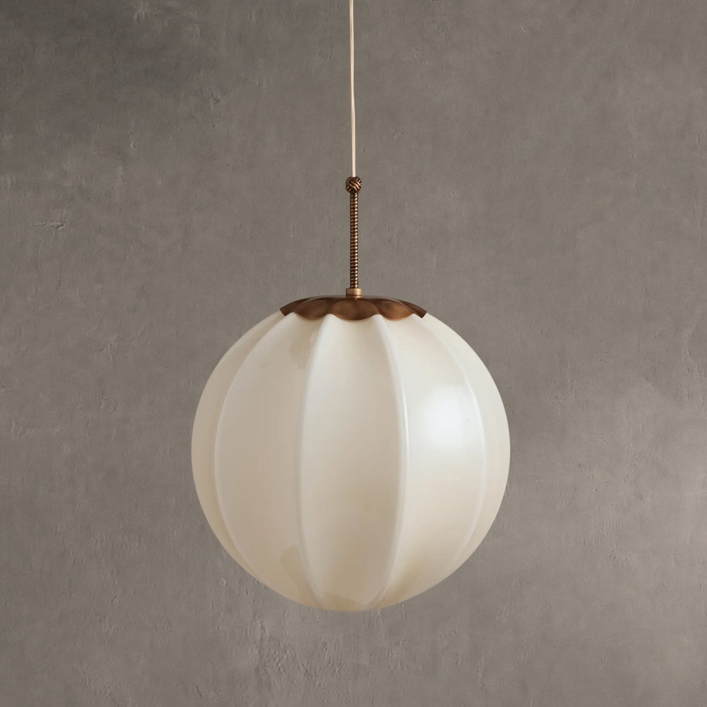 Pendant Lamp Art Deco with Paneled Globe Shade and Brass Finish