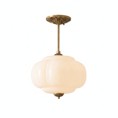 Pendant Lamp Art Deco with Scalloped Glass Shade and Ornate Brass Fitting