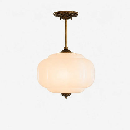 Pendant Lamp Art Deco with Scalloped Glass Shade and Ornate Brass Fitting