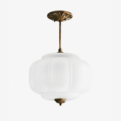Pendant Lamp Art Deco with Scalloped Glass Shade and Ornate Brass Fitting
