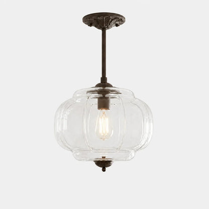 Pendant Lamp Art Deco with Scalloped Glass Shade and Ornate Brass Fitting