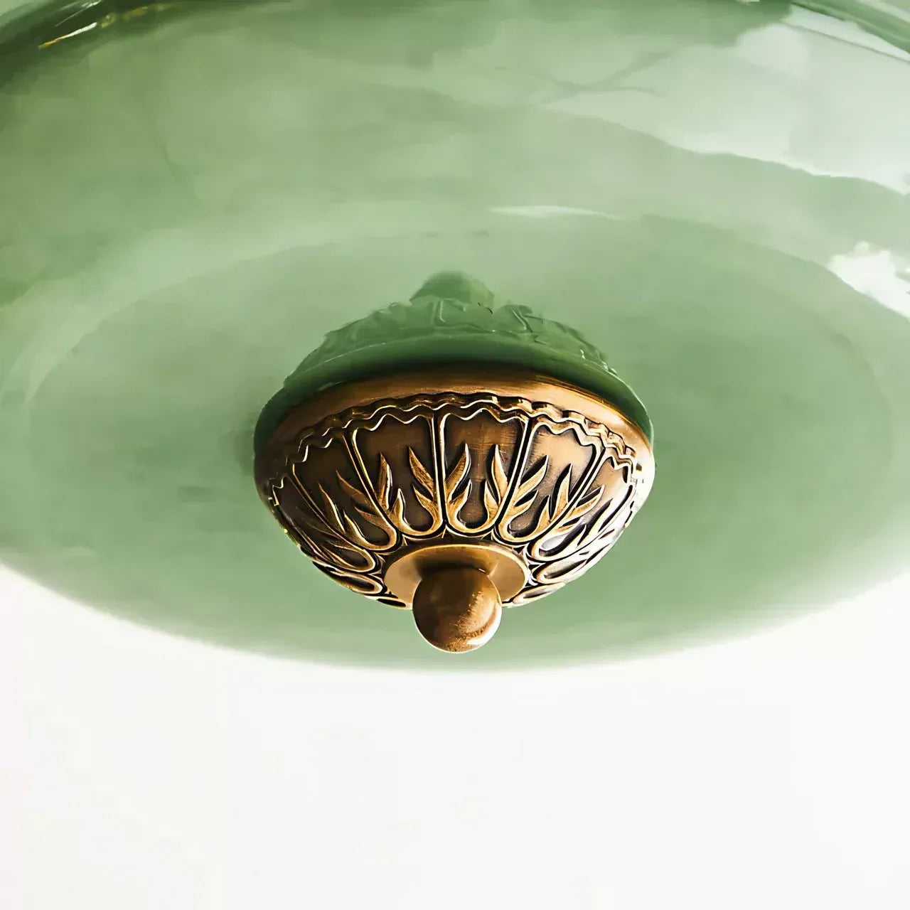 Pendant Lamp Art Deco with Scalloped Glass Shade and Ornate Brass Fitting