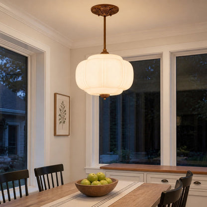 Pendant Lamp Art Deco with Scalloped Glass Shade and Ornate Brass Fitting