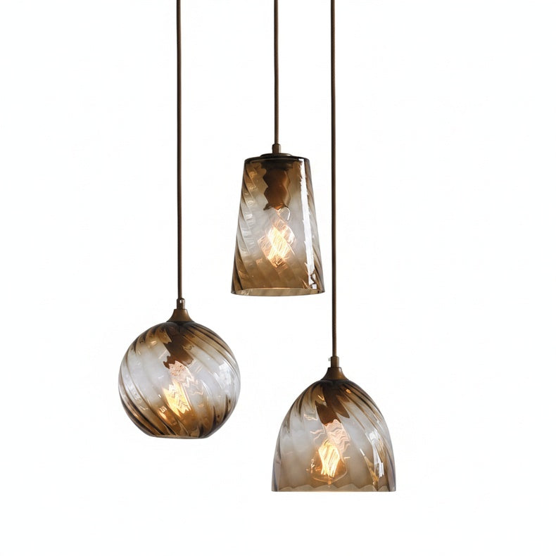 Pendant Lamp Art Deco with Twisted Ripple Glass Shade