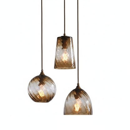 Pendant Lamp Art Deco with Twisted Ripple Glass Shade
