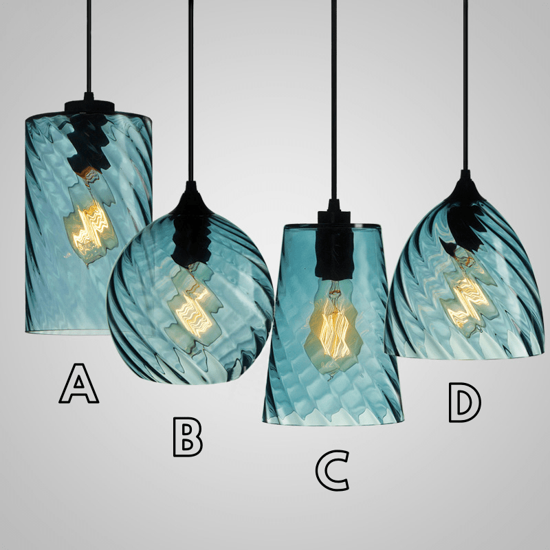 Pendant Lamp Art Deco with Twisted Ripple Glass Shade