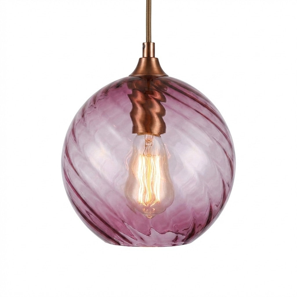 Pendant Lamp Art Deco with Twisted Ripple Glass Shade