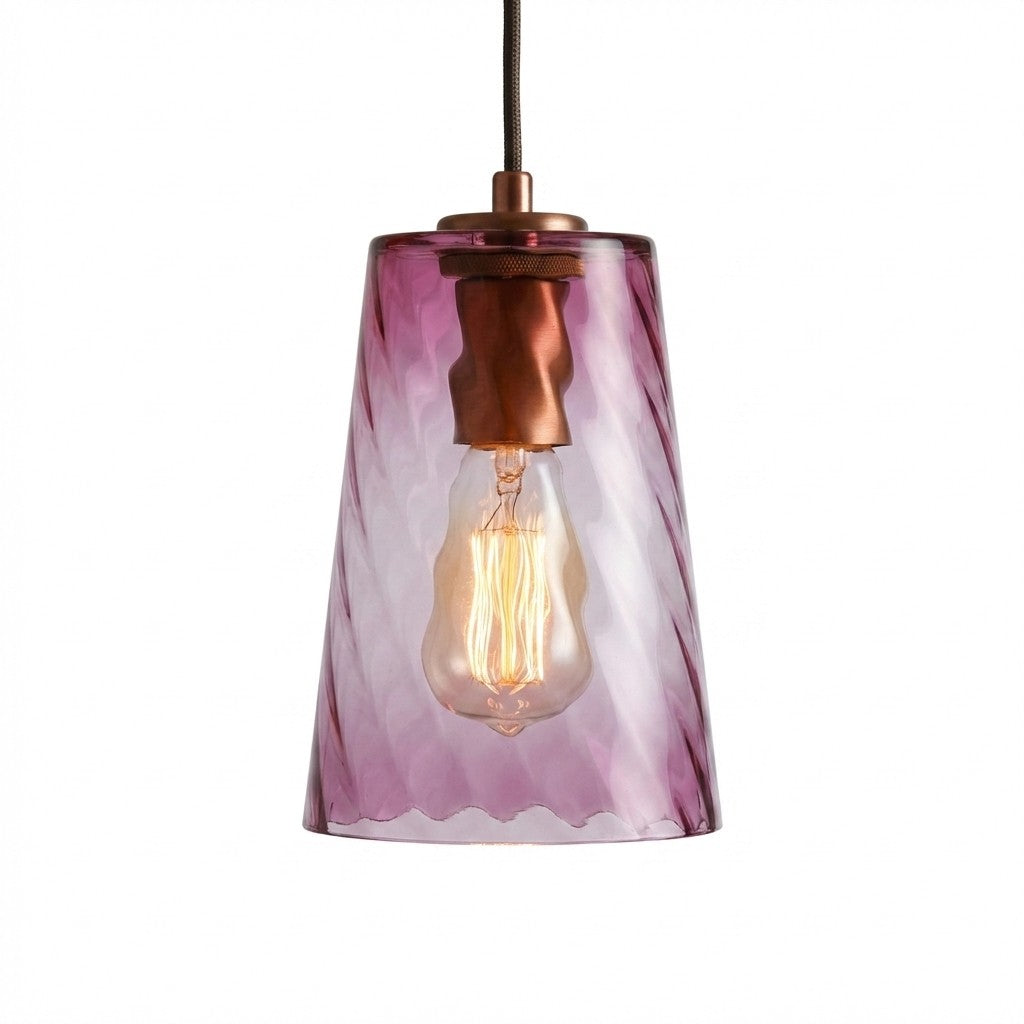 Pendant Lamp Art Deco with Twisted Ripple Glass Shade