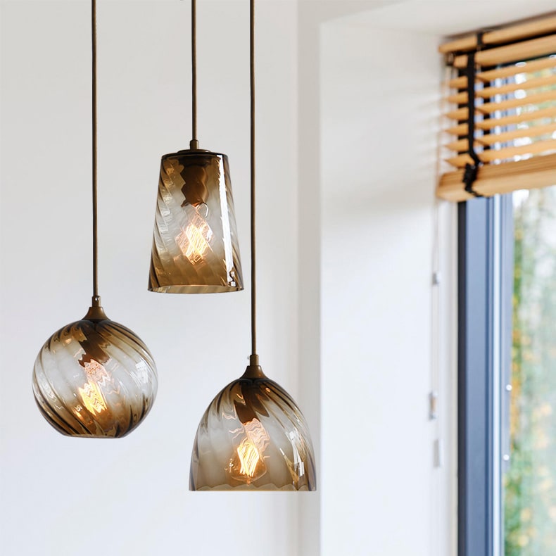 Pendant Lamp Art Deco with Twisted Ripple Glass Shade