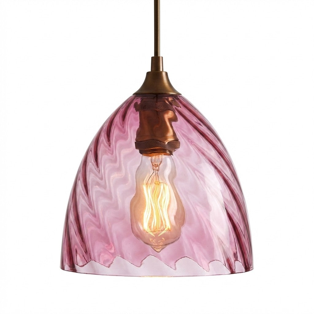 Pendant Lamp Art Deco with Twisted Ripple Glass Shade