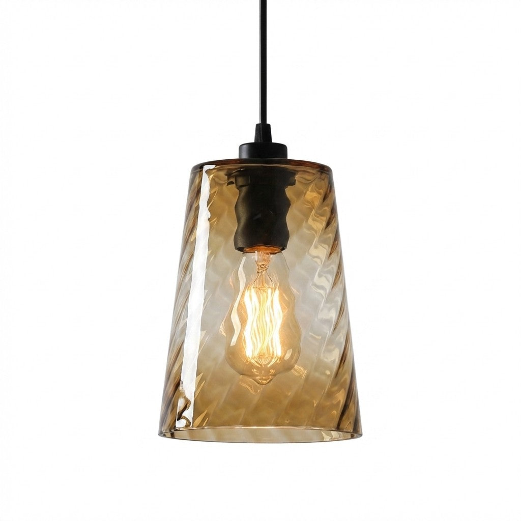 Pendant Lamp Art Deco with Twisted Ripple Glass Shade