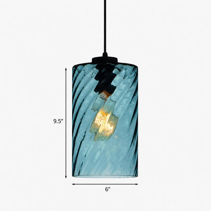 Pendant Lamp Art Deco with Twisted Ripple Glass Shade