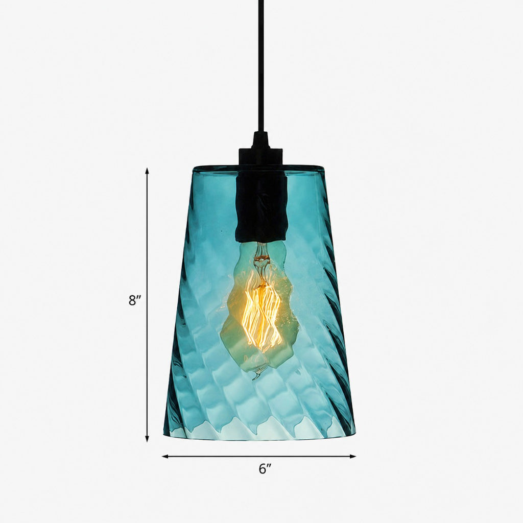 Pendant Lamp Art Deco with Twisted Ripple Glass Shade