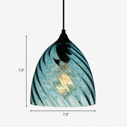 Pendant Lamp Art Deco with Twisted Ripple Glass Shade