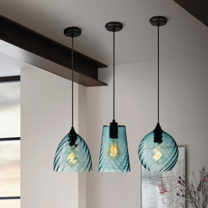 Pendant Lamp Art Deco with Twisted Ripple Glass Shade