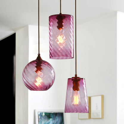 Pendant Lamp Art Deco with Twisted Ripple Glass Shade