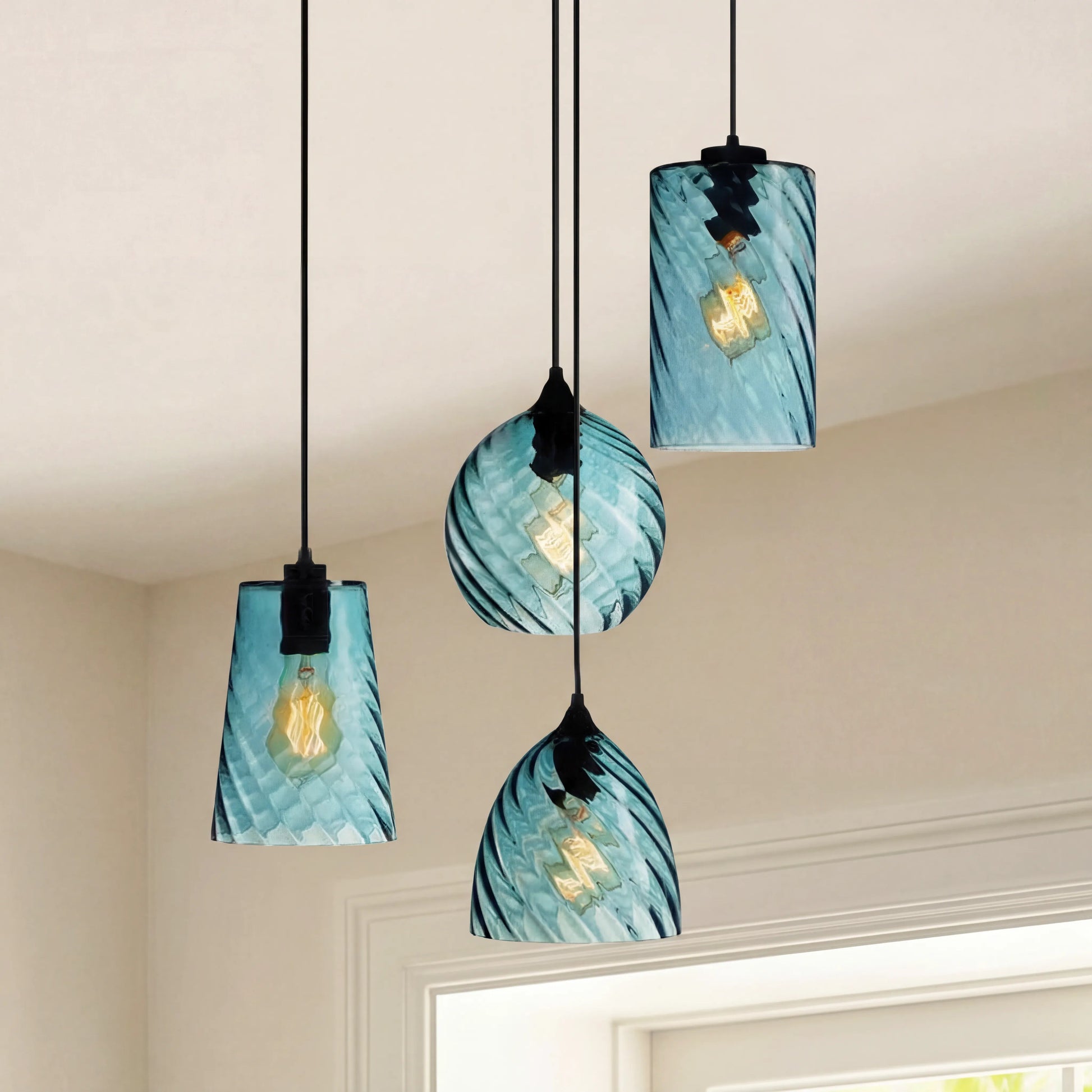 Pendant Lamp Art Deco with Twisted Ripple Glass Shade