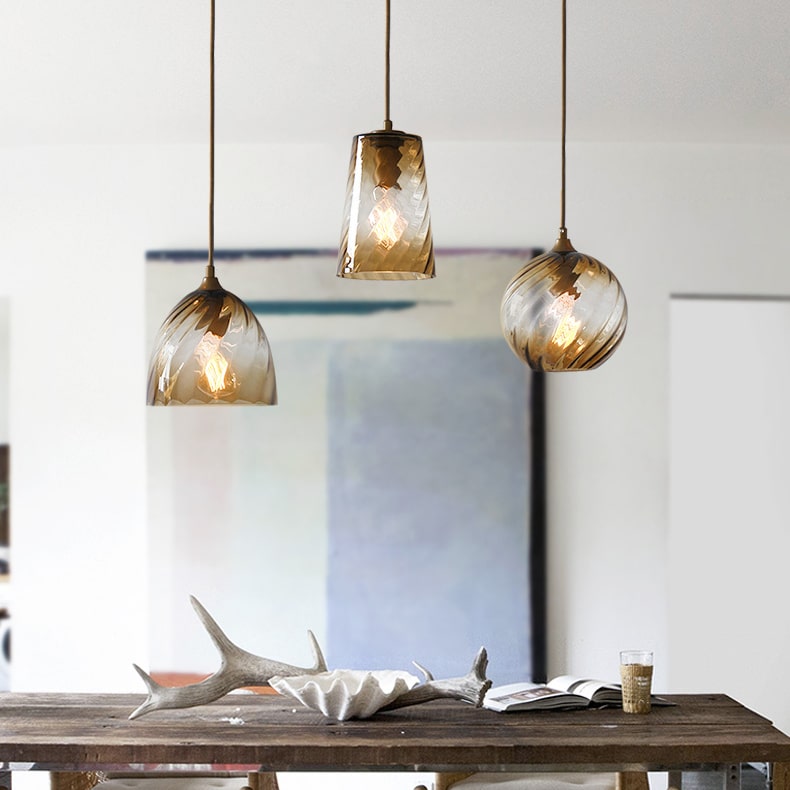 Pendant Lamp Art Deco with Twisted Ripple Glass Shade