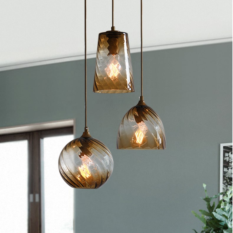 Pendant Lamp Art Deco with Twisted Ripple Glass Shade