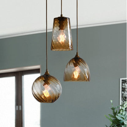 Pendant Lamp Art Deco with Twisted Ripple Glass Shade