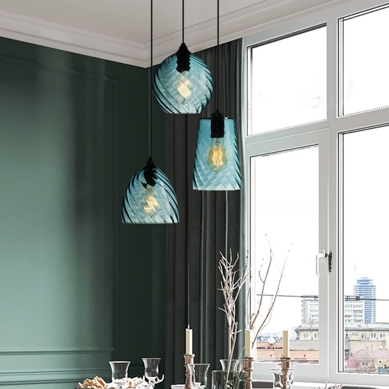 Pendant Lamp Art Deco with Twisted Ripple Glass Shade
