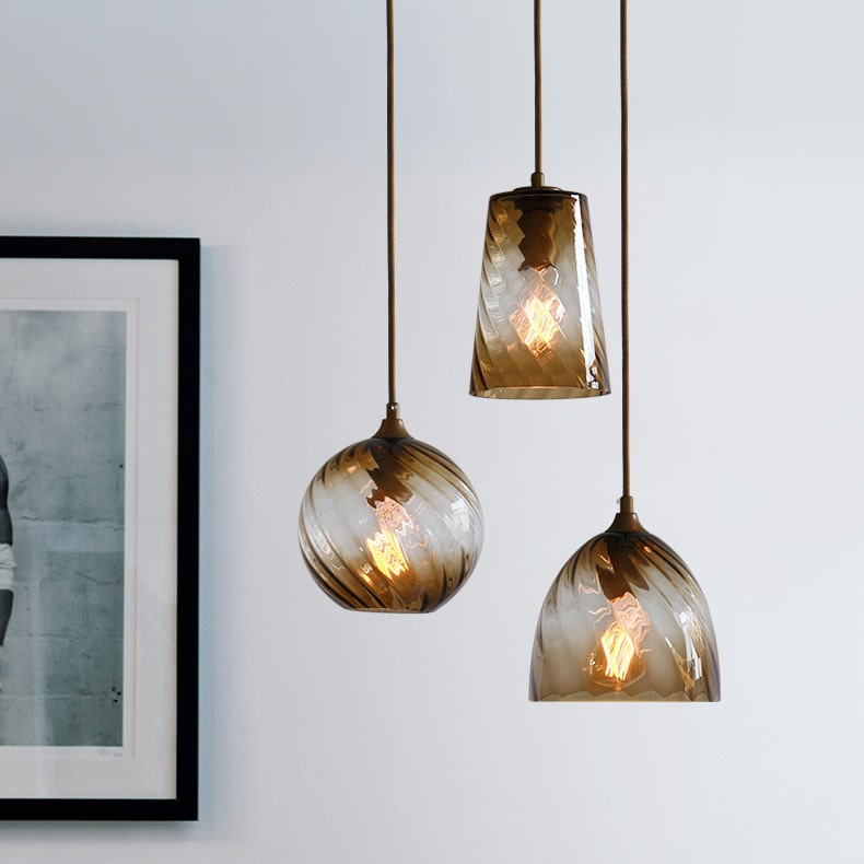 Pendant Lamp Art Deco with Twisted Ripple Glass Shade