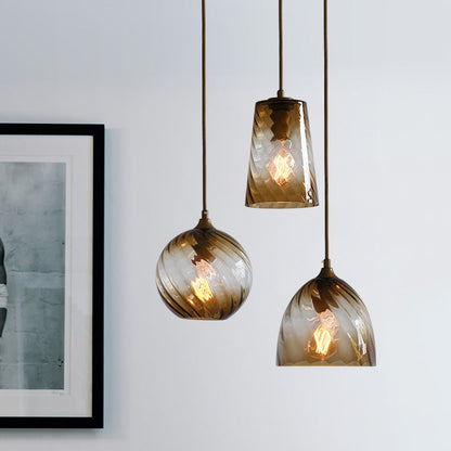 Pendant Lamp Art Deco with Twisted Ripple Glass Shade