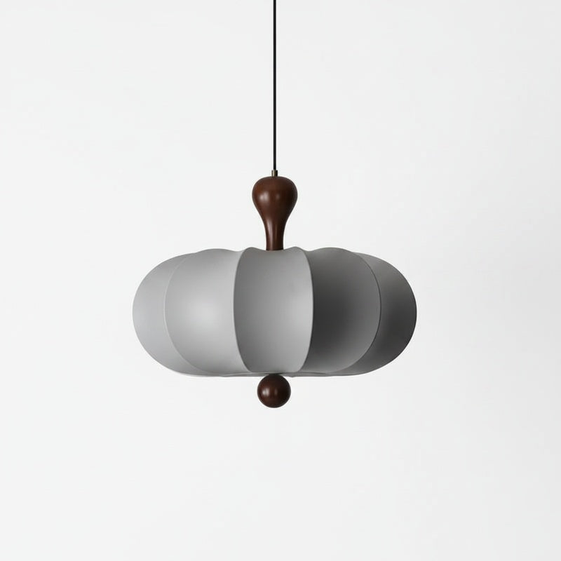Pendant Lamp Bohemian Sculptured Fabric Shade with Walnut Wood Detail