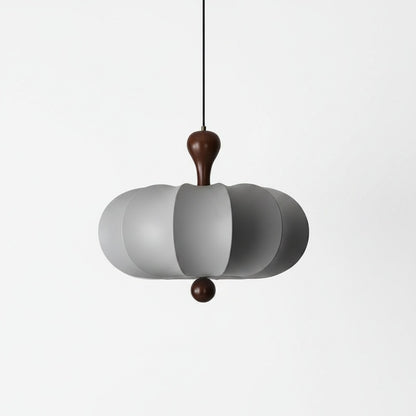 Pendant Lamp Bohemian Sculptured Fabric Shade with Walnut Wood Detail