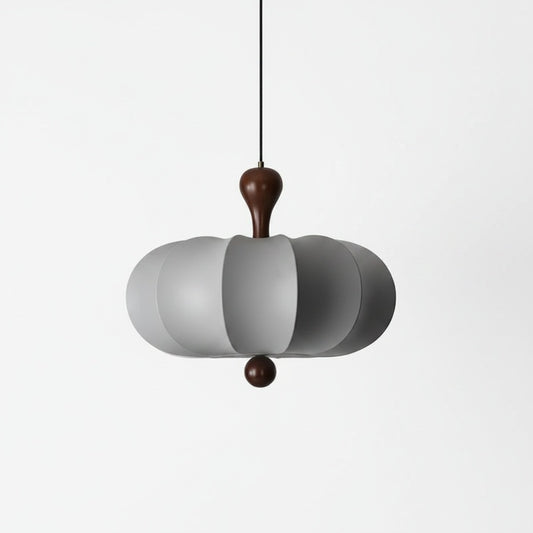 Pendant Lamp Bohemian Sculptured Fabric Shade with Walnut Wood Detail