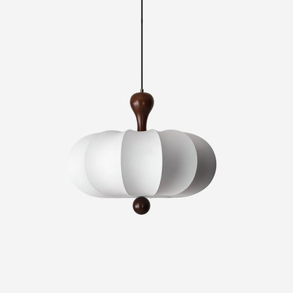 Pendant Lamp Bohemian Sculptured Fabric Shade with Walnut Wood Detail