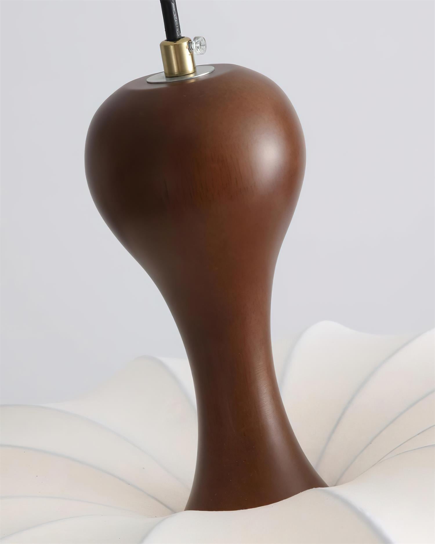 Pendant Lamp Bohemian Sculptured Fabric Shade with Walnut Wood Detail