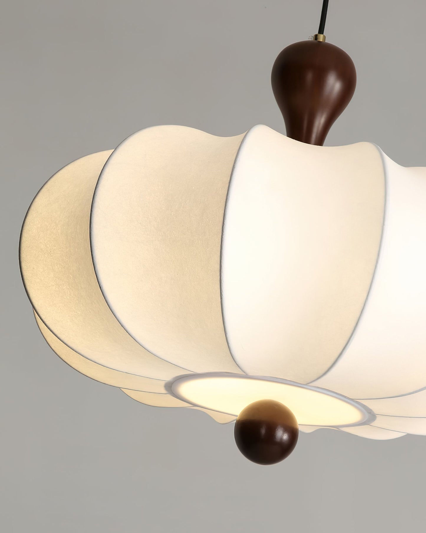 Pendant Lamp Bohemian Sculptured Fabric Shade with Walnut Wood Detail
