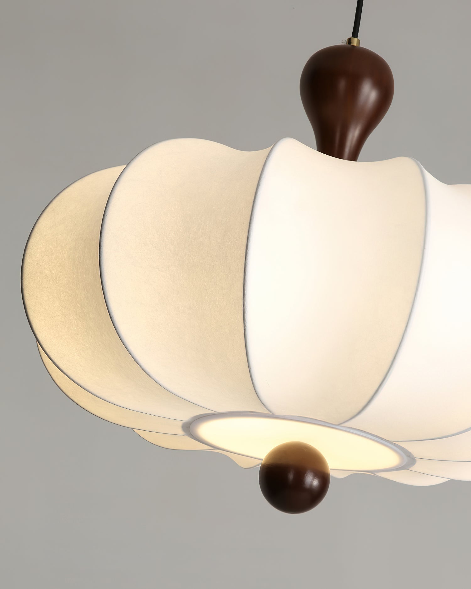 Pendant Lamp Bohemian Sculptured Fabric Shade with Walnut Wood Detail