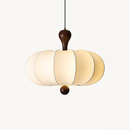 Pendant Lamp Bohemian Sculptured Fabric Shade with Walnut Wood Detail
