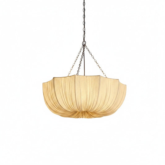 Pendant Lamp Bohemian with Draped Fabric Shade and Chain Suspension