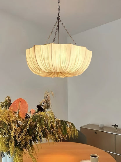 Pendant Lamp Bohemian with Draped Fabric Shade and Chain Suspension