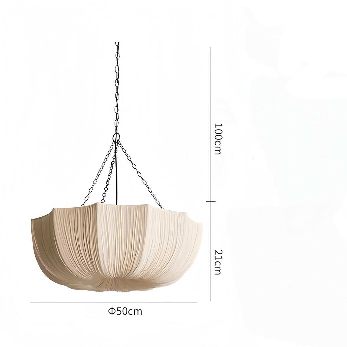 Pendant Lamp Bohemian with Draped Fabric Shade and Chain Suspension