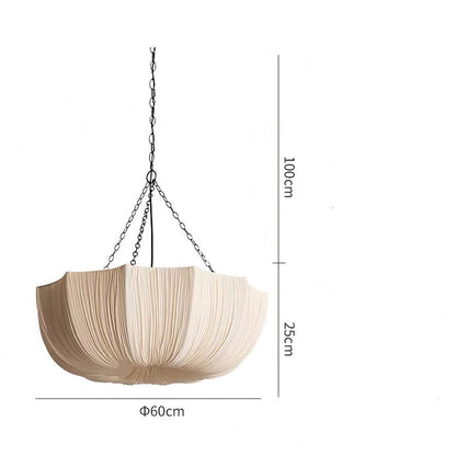Pendant Lamp Bohemian with Draped Fabric Shade and Chain Suspension