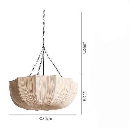 Pendant Lamp Bohemian with Draped Fabric Shade and Chain Suspension