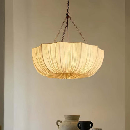 Pendant Lamp Bohemian with Draped Fabric Shade and Chain Suspension