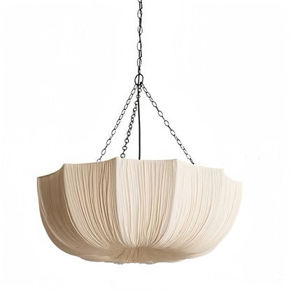 Pendant Lamp Bohemian with Draped Fabric Shade and Chain Suspension