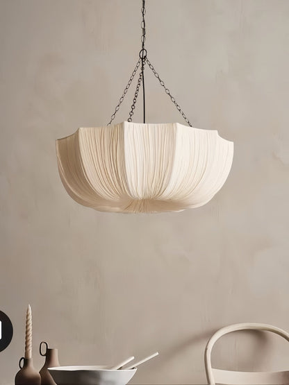 Pendant Lamp Bohemian with Draped Fabric Shade and Chain Suspension