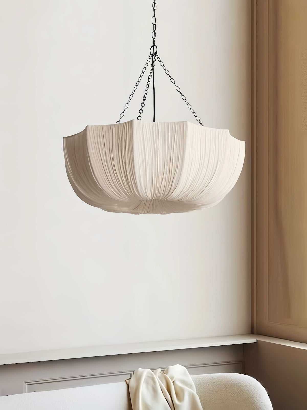 Pendant Lamp Bohemian with Draped Fabric Shade and Chain Suspension