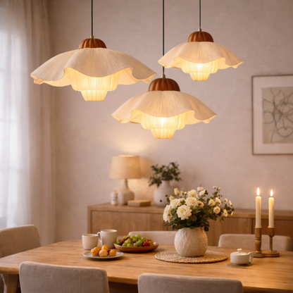 Pendant Lamp Bohemian with Flower Petal Fabric Shade and Adjustable Height