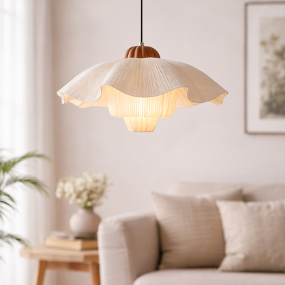 Pendant Lamp Bohemian with Flower Petal Fabric Shade and Adjustable Height