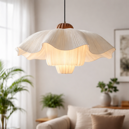 Pendant Lamp Bohemian with Flower Petal Fabric Shade and Adjustable Height