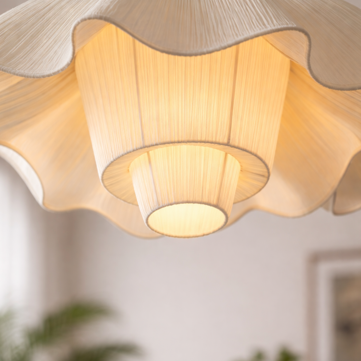 Pendant Lamp Bohemian with Flower Petal Fabric Shade and Adjustable Height