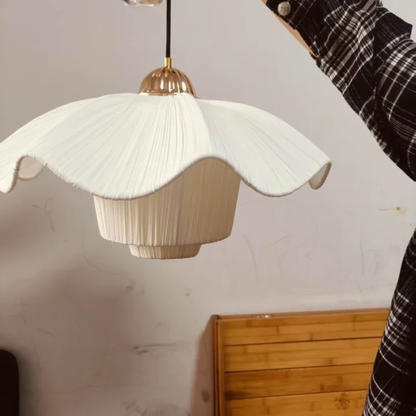 Pendant Lamp Bohemian with Flower Petal Fabric Shade and Adjustable Height