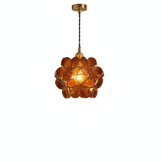 Pendant Lamp Bohemian with Flower-Shaped Glass Shade and Brass Frame